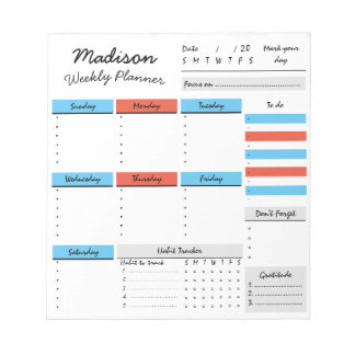 Planificateur hebdomadaire personnalisé Bloc-notes