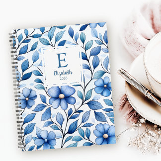 Planificateur mensuel et hebdomadaire floral bleu