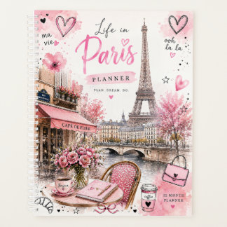 Planificateur mensuel rose aquarelle de Paris