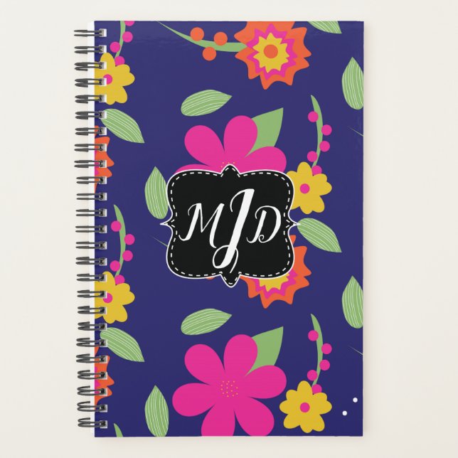 Planificateur néon floral monogramme rétro gras (Devant)