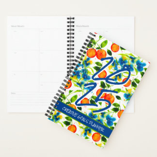 Planificateur Oranges et fleurs bleues Personnalis