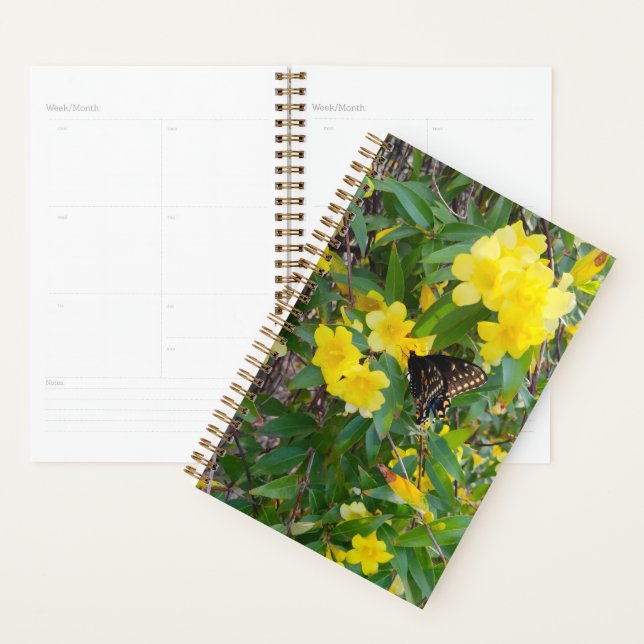 Planificateur Papillons et Fleurs Jaunes (Devant avec enveloppe)