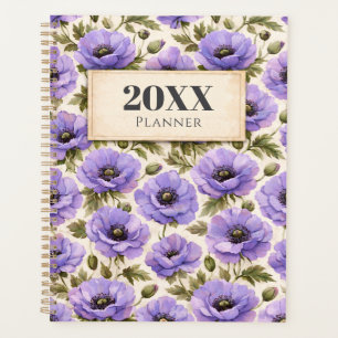 Planificateur personnalisé aquarelle pavots bleus
