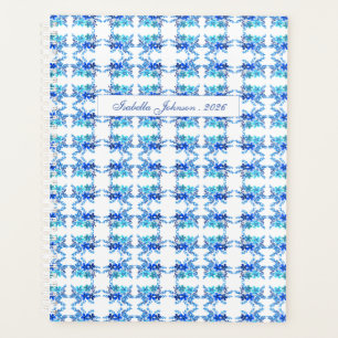 Planificateur personnalisé floral aquarelle bleue