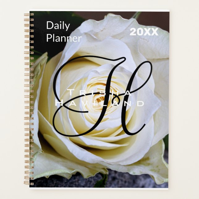 Planificateur quotidien à monogramme - Rose blanch (Devant)