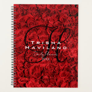 Planificateur quotidien au monogramme - Roses roug