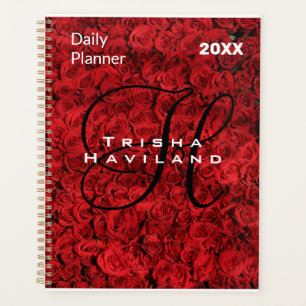 Planificateur quotidien au monogramme - Roses roug