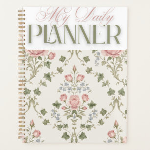 Planificateur quotidien classique damassé floral "
