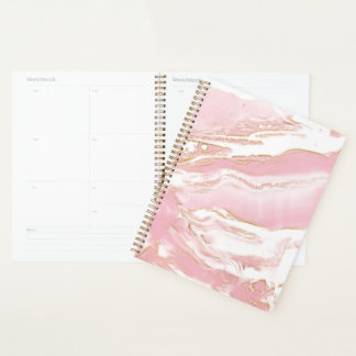 Planificateur quotidien en marbre rose et or girly