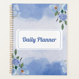 Planificateur quotidien floral bleu avec aquarelle
