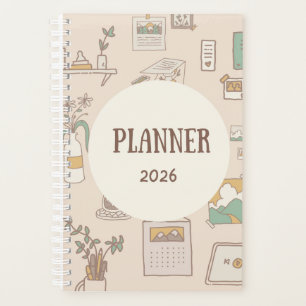 Planificateur quotidien illustré vert et marron 20