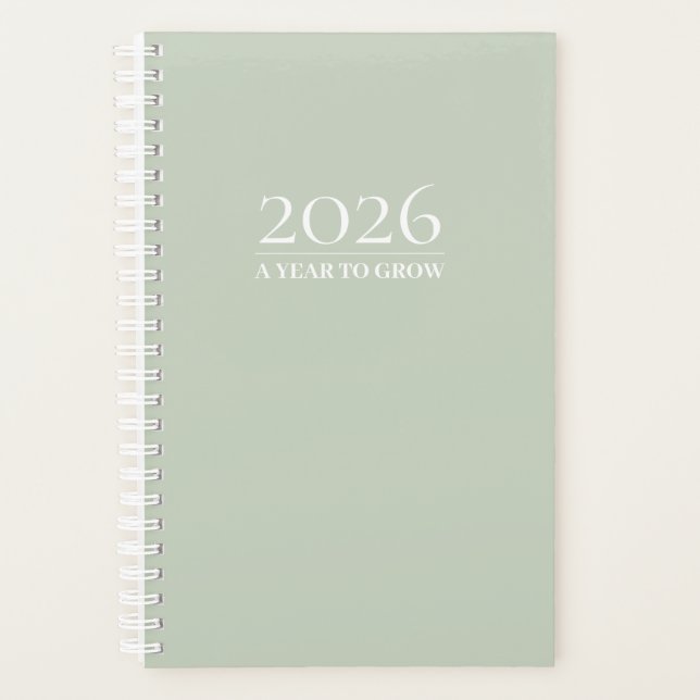 Planificateur Vert Sauge 2026 | Titre et Initiales (Devant)