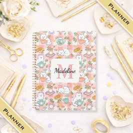 Planner Monogram Tea & Bookish Cats Pink Planer