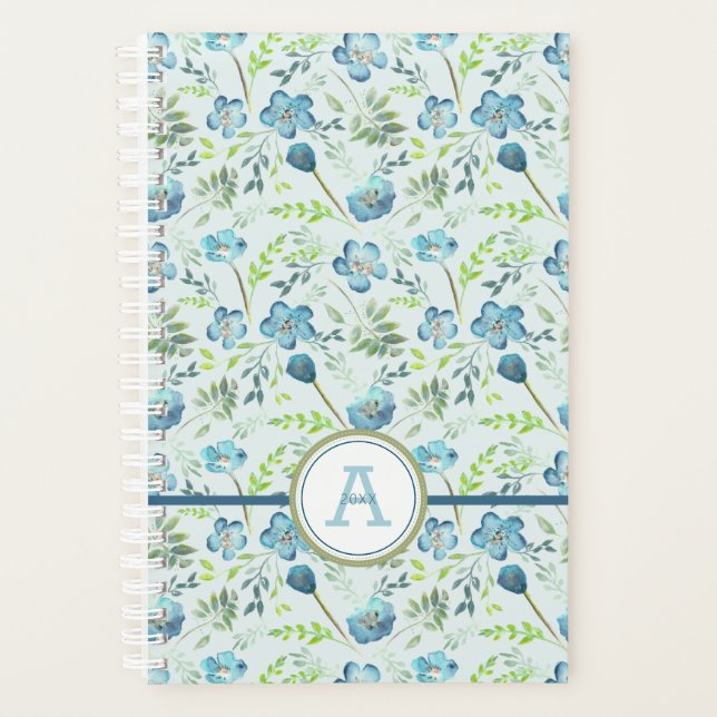 Planner Monogrammé bleu vert Floral (Devant)