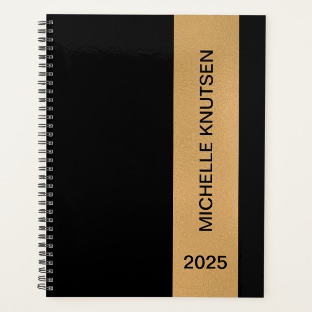 Planner personnalisé simple noir et or 2025 (Devant)