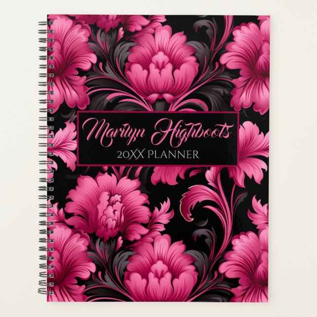 Planneur floral baroque rose et noir (Devant)