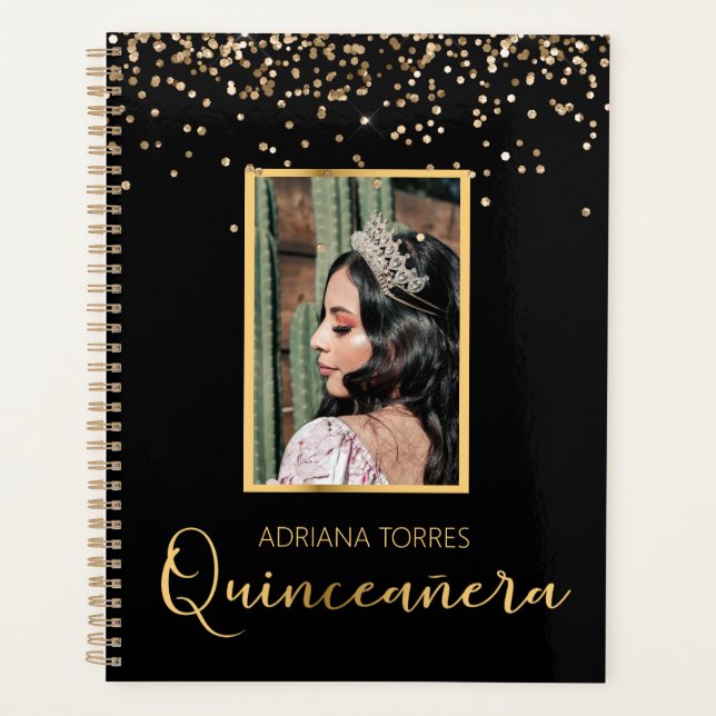 Plannière de Carnet photo en or noir Quinceanera (Devant)