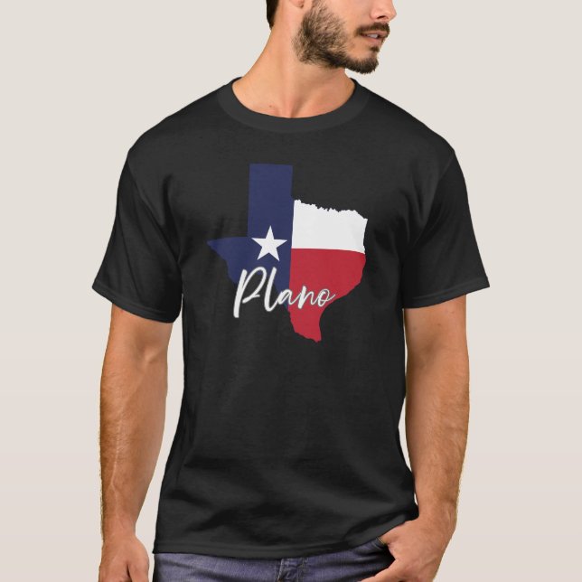 Plano, Texas Flag Karte Männerschwarz T-Shirt (Vorderseite)