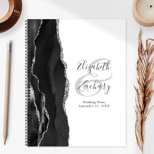 Plans de mariage noir argent écriture Agate Geode