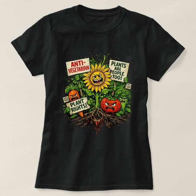 Plant Rights Protest – Angry Veggie Revolution T-Shirt (Design vorne)