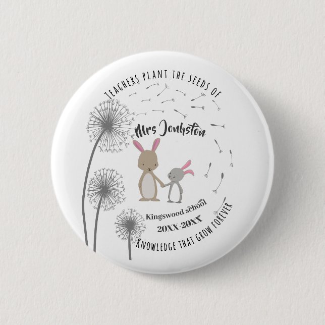 Plant the seed of knowledge Dandelion bunny rabbit Button (Vorderseite)