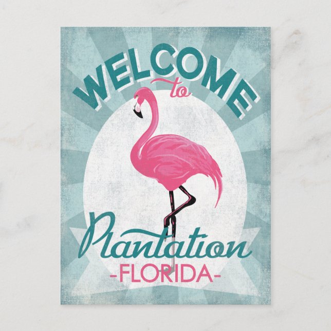 Plantation Florida rosa Flamingo Retro Postkarte (Vorderseite)