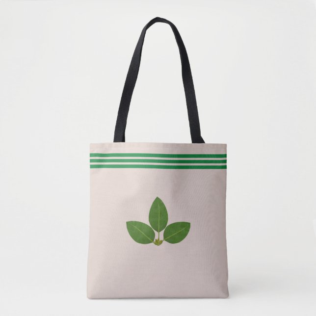 Plante Bay Leaf sur Sac fourre-tout vert et beige (Devant)
