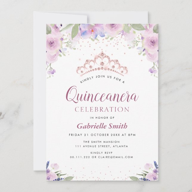 Plante de tiara violet Quinceanera invitation (Devant)