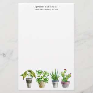 Plante en pot à aquarelle Boho   Papeterie à monog