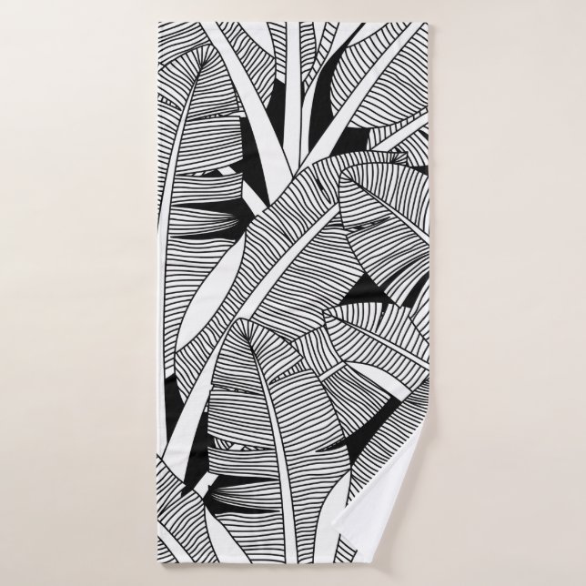 Plante exotique noir et blanc et botanique de palm (Serviette de bain)