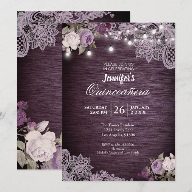 Plante Florale Rustique Quinceanera Invitation (Devant / Derrière)