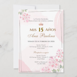Plante rose Quinceañera Espagnol Invitation