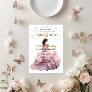 Plante rose Quinceañera Espagnol Invitation