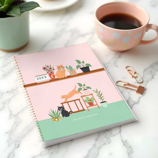 Plantes de maison à pots et chats joyeux (Potted House Plants & Cute Happy Cats Planner)