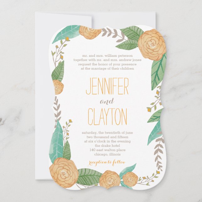 Plantes peintes Invitations de mariage (Devant)