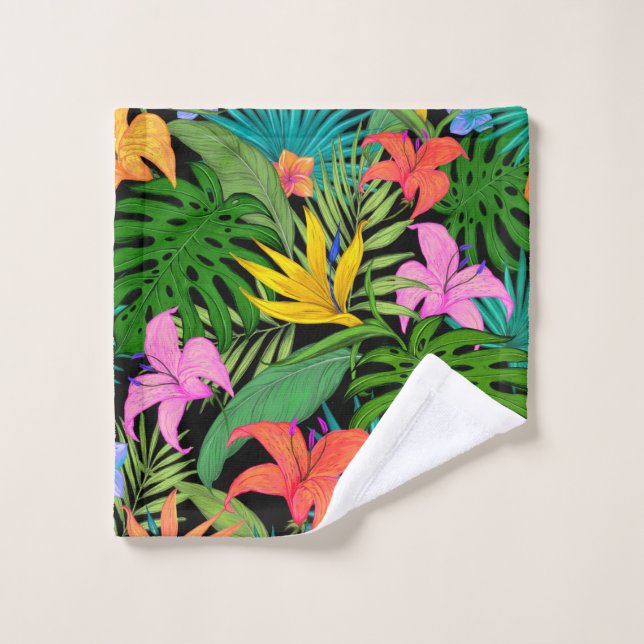 Plantes tropicales et fleurs colorées (Gant de toilette)