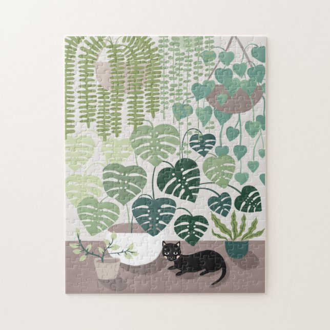 Plantes verts, monstère et puzzle d'art de chat no (Vertical)