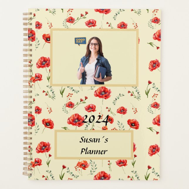 Planteur motif de fleurs de pavot rouge (Devant)