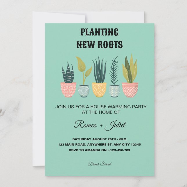 Planting New Roots Homewarming Invitation Einladung (Vorderseite)