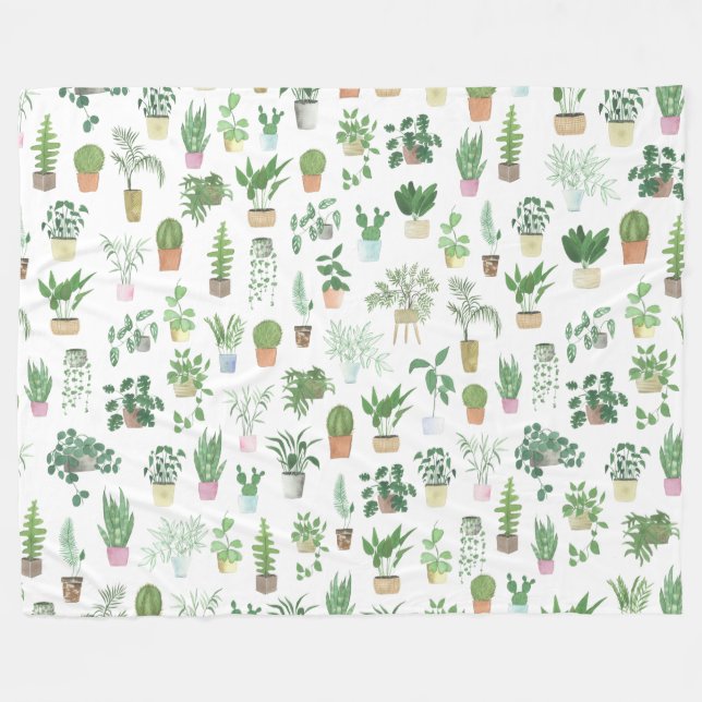 Plantita House Pflanze und Pots Muster Fleecedecke (Vorderseite (Horizontal))