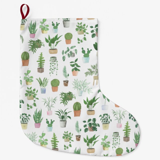 Plantita House Pflanze und Pots Muster Großer Weihnachtsstrumpf (Vorderseite)