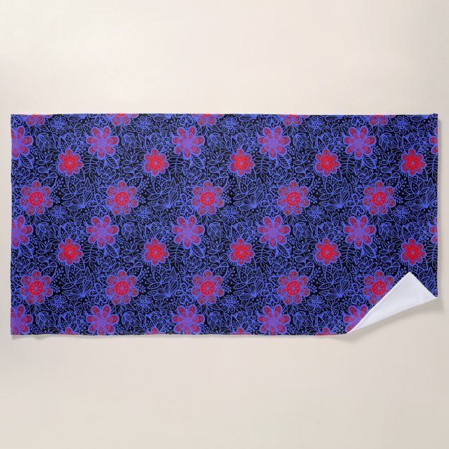 Plants pattern A13.b Black BG Strandtuch (Vorderseite)