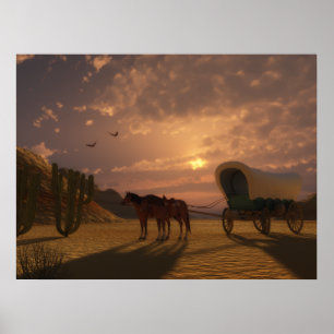 Planwagen am Sonnenuntergang - Großdruck Poster