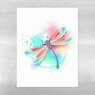 Plaque Aimantée Effaçable Dragonfly rouge sur l'arrière - plan aquarelle