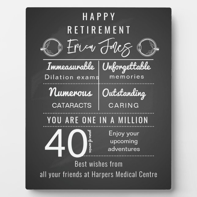 Plaque cadeau Ophtalmologiste de retraite Personna (Devant)