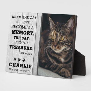 Plaque commémoratif photo de chat en bois gris rus
