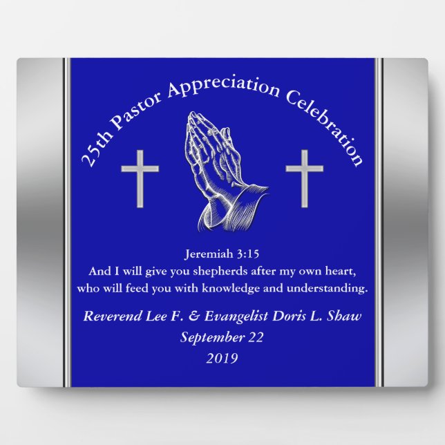 Plaque d'appréciation du pasteur bleu personnalisa (Devant)