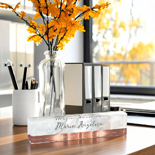 Plaque de bureau à monogramme en marbre doré éléga