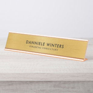Plaque de bureau avec fond doré métallisé faux
