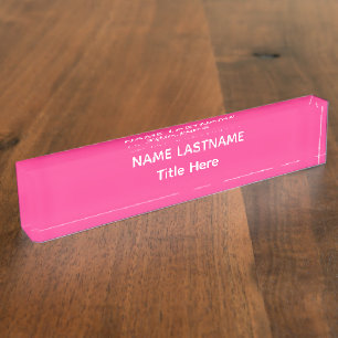 Plaque de bureau élégante blanc et rose avec nom p